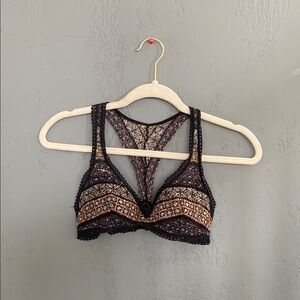 Victoria's Secret Black and Multicolor Lace Boho Racerback Bralette